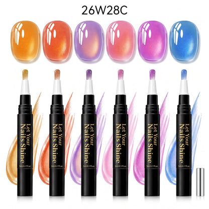 5 in 1 Aurora Gel Nail Polish Pen with Base Color and Top Coat