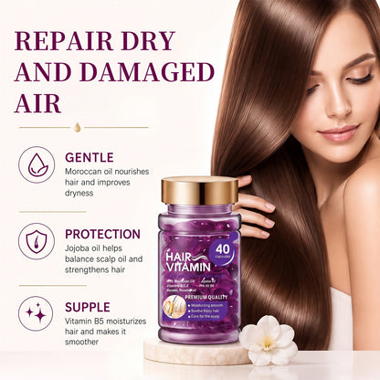 Hair Vitamin Capsules Infused with Violet Vitamins & Argan Oil for Color-Treated & Permed Hair Smooths Frizz Restores Silkiness & Shine 40 Capsules.