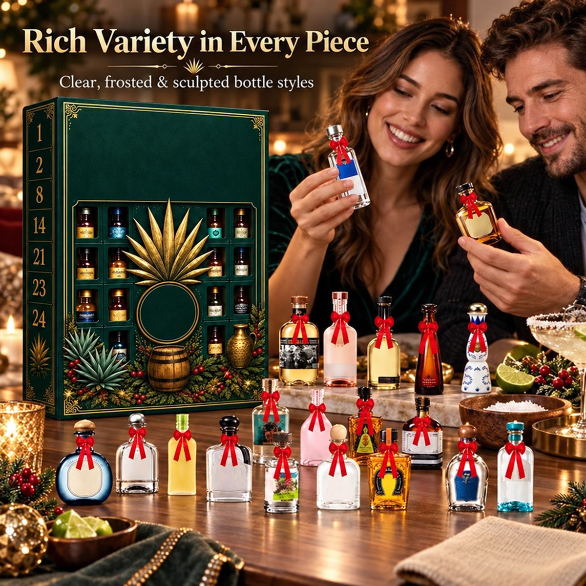 🎁✨24-Day Mini Tequila Bottle Advent Blind Box for Holiday Celebration, Bar Table Decor, Collector Gift & Family Countdown