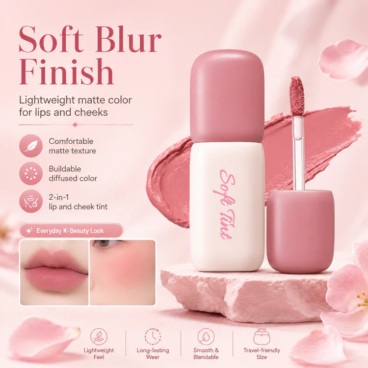 Soft Matte Nude Blur Lip Tint for Lips and Cheeks