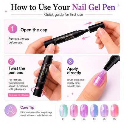 5 in 1 Aurora Gel Nail Polish Pen with Base Color and Top Coat