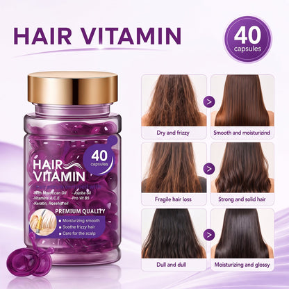 Hair Vitamin Capsules Infused with Violet Vitamins & Argan Oil for Color-Treated & Permed Hair Smooths Frizz Restores Silkiness & Shine 40 Capsules.