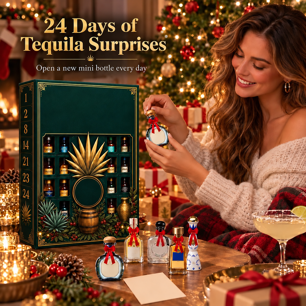 🎁✨24-Day Mini Tequila Bottle Advent Blind Box for Holiday Celebration, Bar Table Decor, Collector Gift & Family Countdown