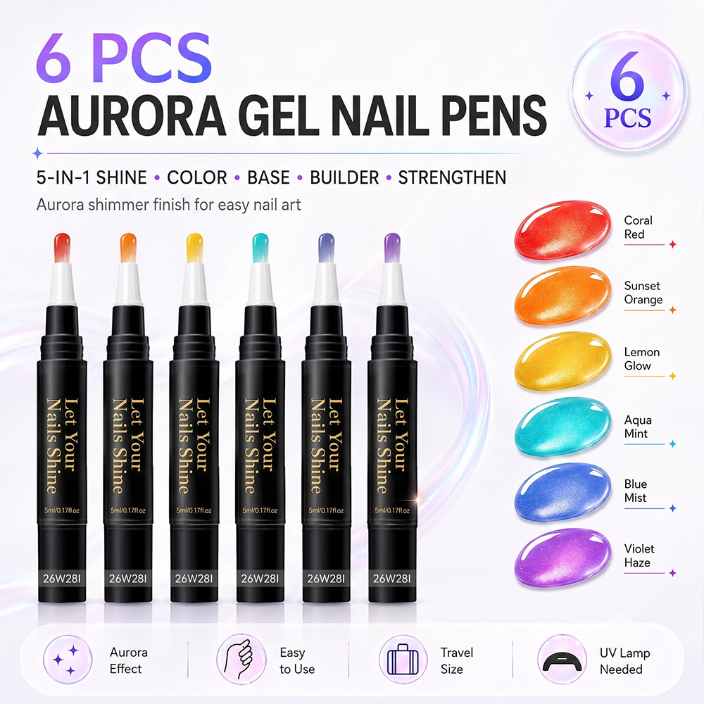 5 in 1 Aurora Gel Nail Polish Pen with Base Color and Top Coat