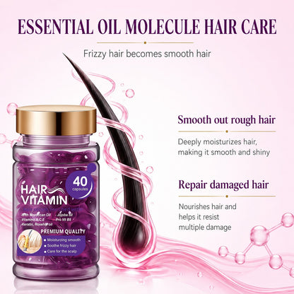 Hair Vitamin Capsules Infused with Violet Vitamins & Argan Oil for Color-Treated & Permed Hair Smooths Frizz Restores Silkiness & Shine 40 Capsules.