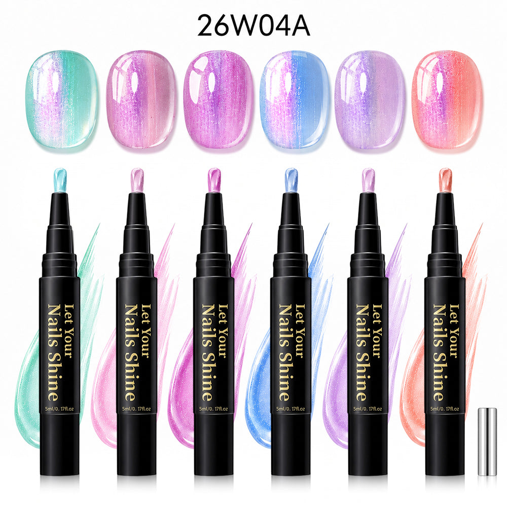 5 in 1 Aurora Gel Nail Polish Pen with Base Color and Top Coat