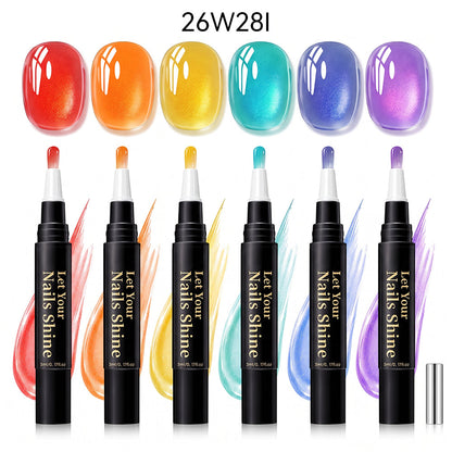 5 in 1 Aurora Gel Nail Polish Pen with Base Color and Top Coat