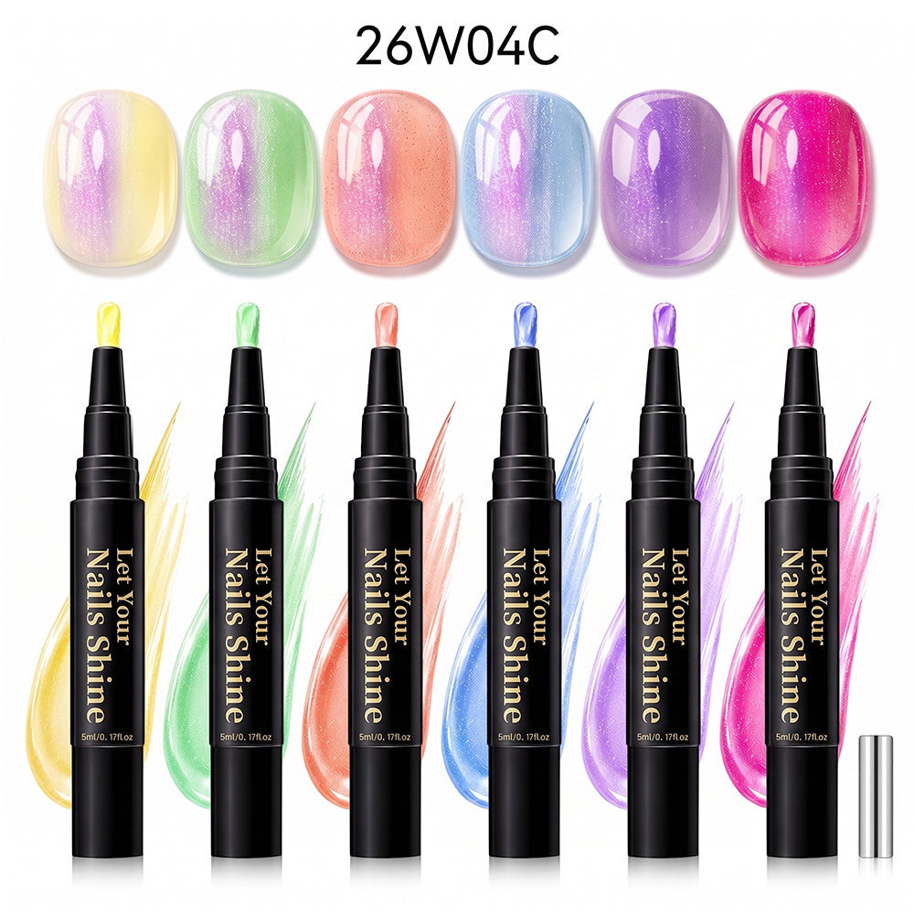 5 in 1 Aurora Gel Nail Polish Pen with Base Color and Top Coat