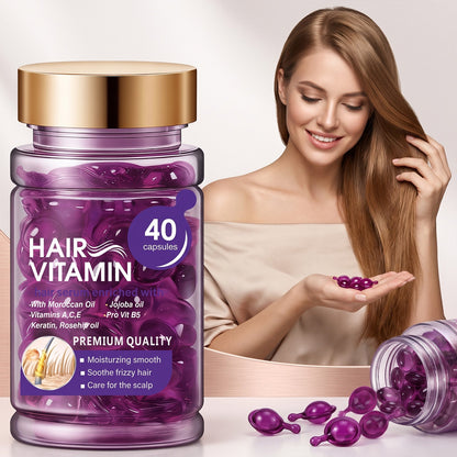 Hair Vitamin Capsules Infused with Violet Vitamins & Argan Oil for Color-Treated & Permed Hair Smooths Frizz Restores Silkiness & Shine 40 Capsules.
