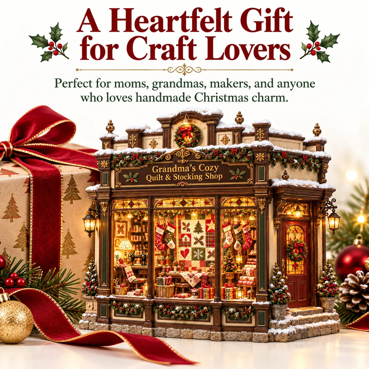 Grandma's Cozy Quilt Shop DIY Christmas miniature as a relaxing holiday craft