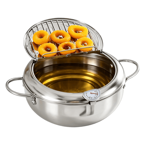 Professional Deep-Pot Stainless Steel Fryer with Precision Thermometer