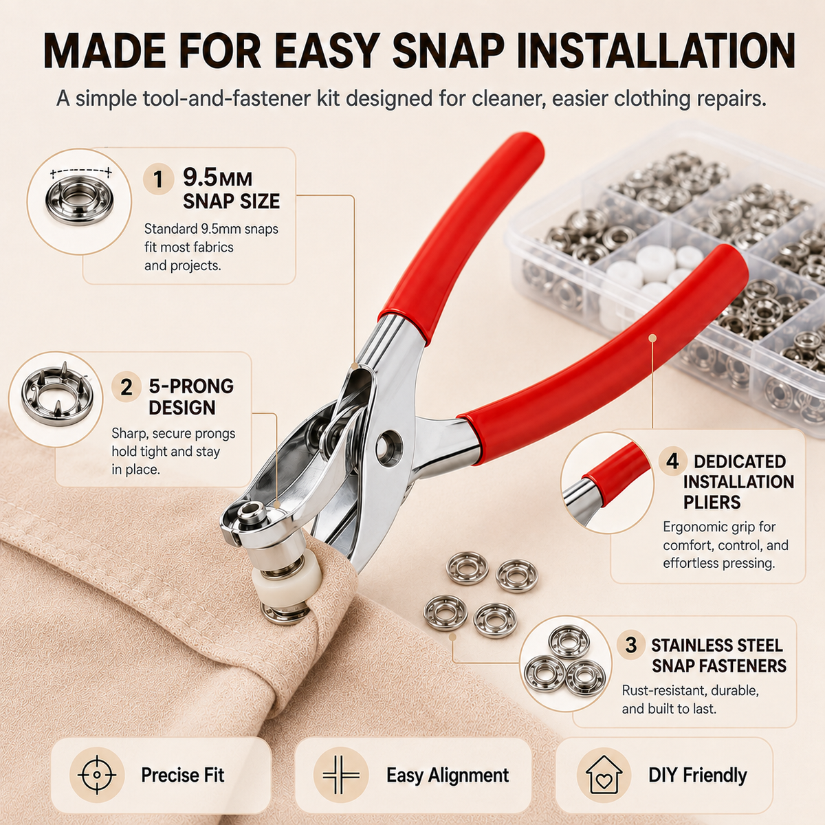 🧵 100Pcs Invisible Colored Metal Buckle & Manual Pressure Pliers | Quick Clothing Repair & DIY