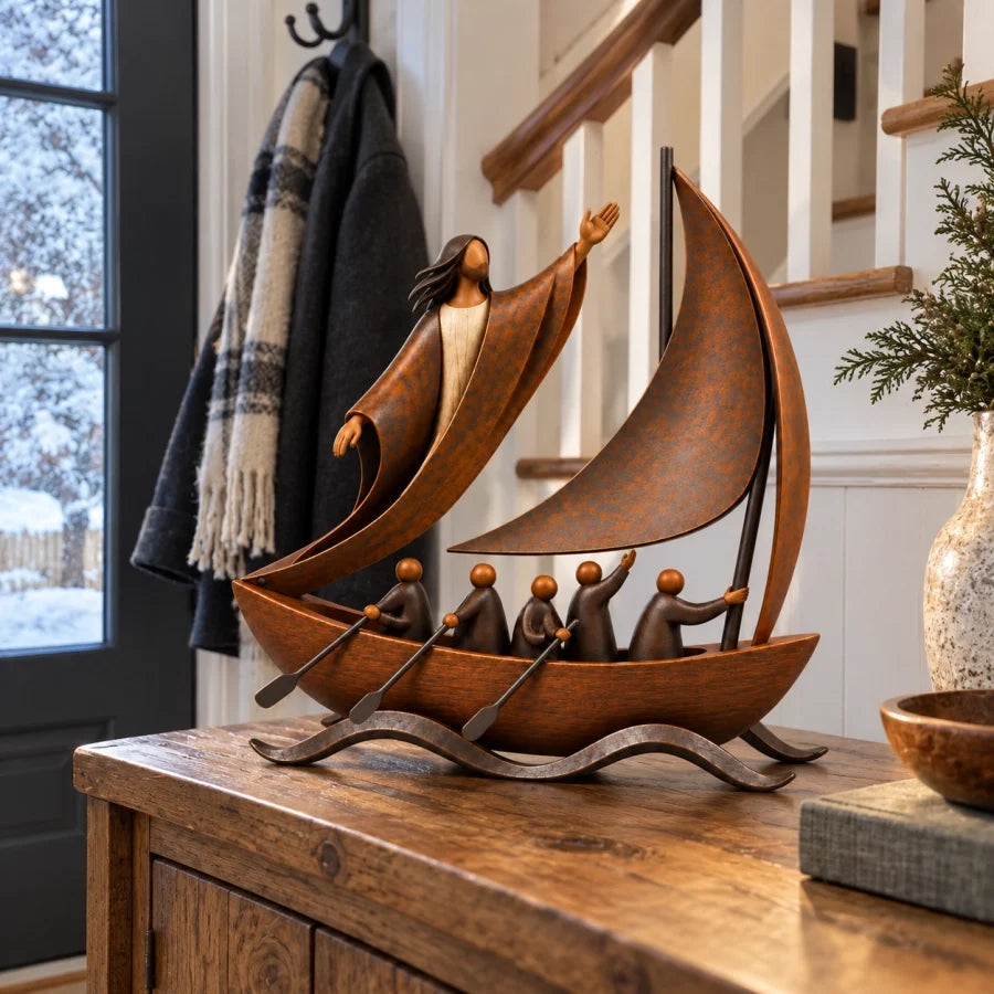 🔥Peace in the Storm Faith Sailboat Sculpture