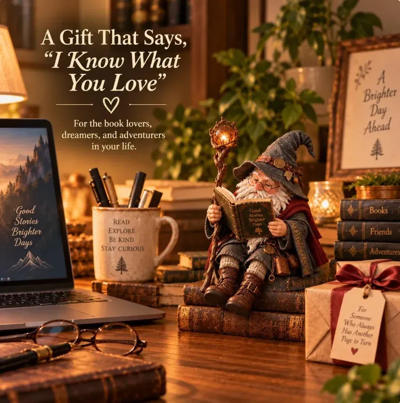 🧙‍♂️✨ Enchanted Book Lover Figurine – Whimsical Fantasy Reader Decor for Shelves, Desks & Cozy Reading Corners