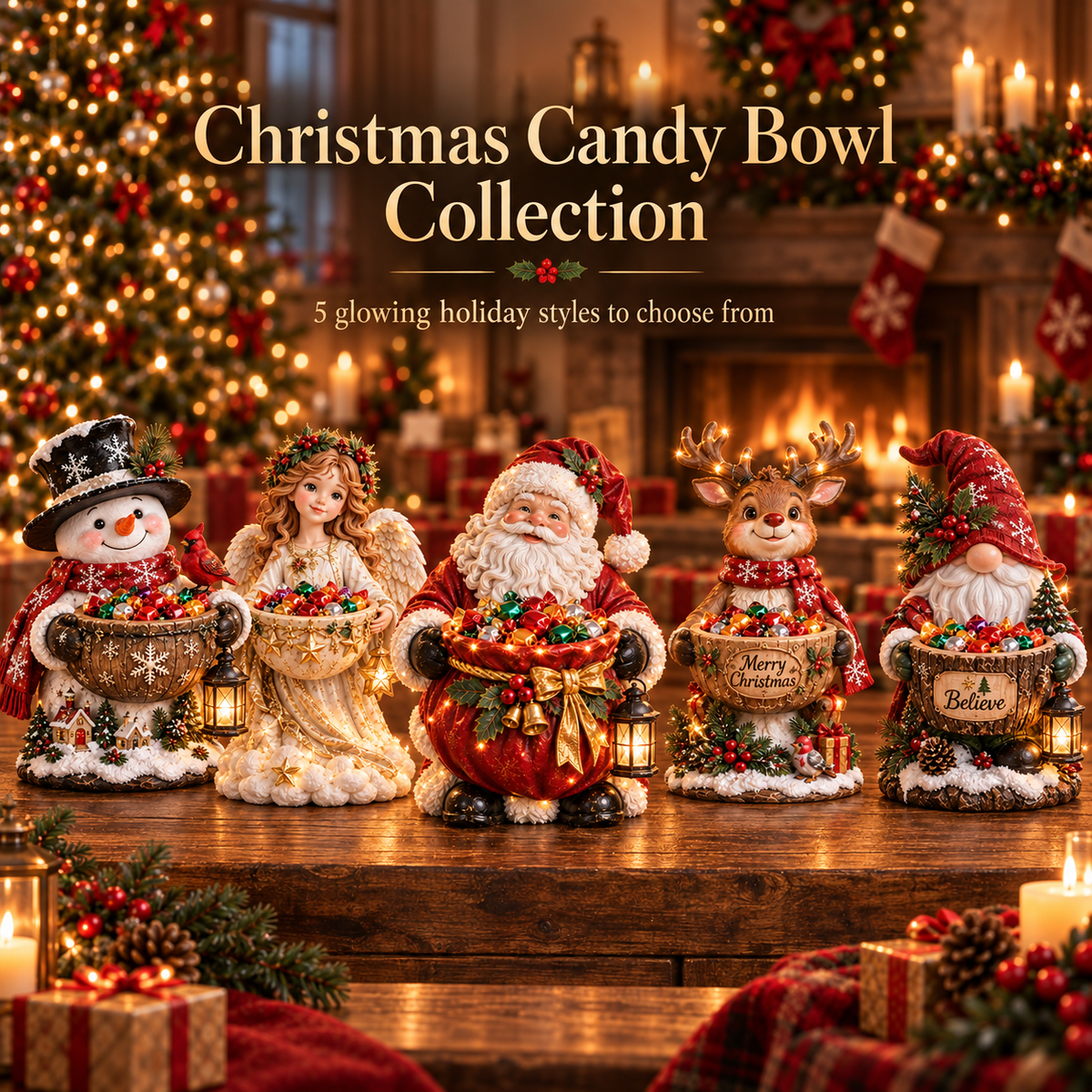 🎄✨ Lighted Christmas Candy Bowl Collection – 5 Festive Holiday Designs