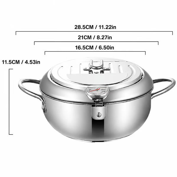 Professional Deep-Pot Stainless Steel Fryer with Precision Thermometer